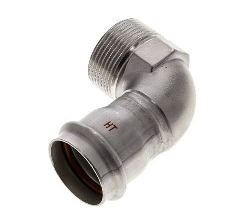 Racor a presión codo de 90 grados - 35 mm hembra y R 1-1/4'' macho - Acero inoxidable
