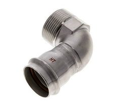 Racor a presión codo de 90 grados - 35 mm hembra y R 1-1/4'' macho - Acero inoxidable