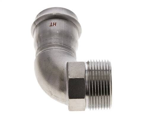 Racor a presión codo de 90 grados - 35 mm hembra y R 1-1/4'' macho - Acero inoxidable