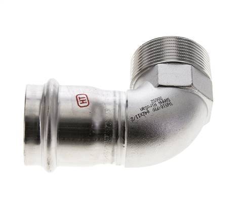 Racor a presión codo de 90 grados - 42 mm hembra y R 1-1/2'' macho - Acero inoxidable