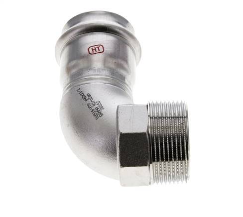 Racor a presión codo de 90 grados - 42 mm hembra y R 1-1/2'' macho - Acero inoxidable