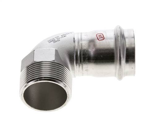Racor a presión codo de 90 grados - 42 mm hembra y R 1-1/2'' macho - Acero inoxidable