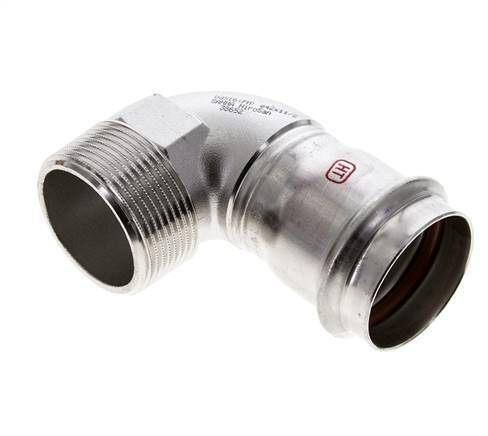Racor a presión codo de 90 grados - 42 mm hembra y R 1-1/2'' macho - Acero inoxidable