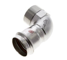 Racor a presión codo de 90 grados - 42 mm hembra y R 1-1/2'' macho - Acero inoxidable