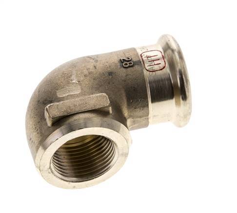Racor a presión codo 90deg - 28mm Hembra & Rp 3/4'' Hembra - Aleación de cobre