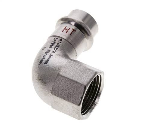 Racor a presión codo de 90 grados - 18 mm hembra y Rp 3/4'' hembra - Acero inoxidable