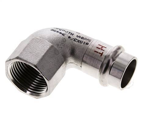 Racor a presión codo de 90 grados - 18 mm hembra y Rp 3/4'' hembra - Acero inoxidable
