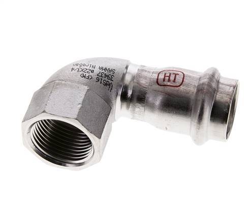 Racor a presión codo de 90 grados - 22 mm hembra y Rp 3/4'' hembra - Acero inoxidable