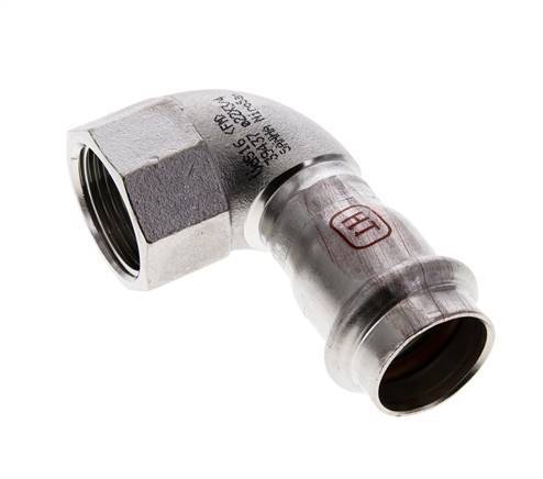 Racor a presión codo de 90 grados - 22 mm hembra y Rp 3/4'' hembra - Acero inoxidable