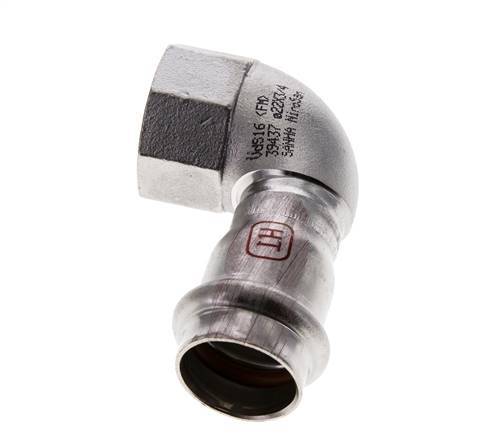 Racor a presión codo de 90 grados - 22 mm hembra y Rp 3/4'' hembra - Acero inoxidable