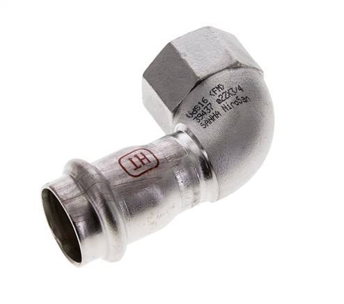 Racor a presión codo de 90 grados - 22 mm hembra y Rp 3/4'' hembra - Acero inoxidable