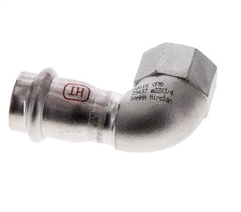 Racor a presión codo de 90 grados - 22 mm hembra y Rp 3/4'' hembra - Acero inoxidable