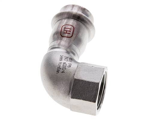 Racor a presión codo de 90 grados - 22 mm hembra y Rp 3/4'' hembra - Acero inoxidable
