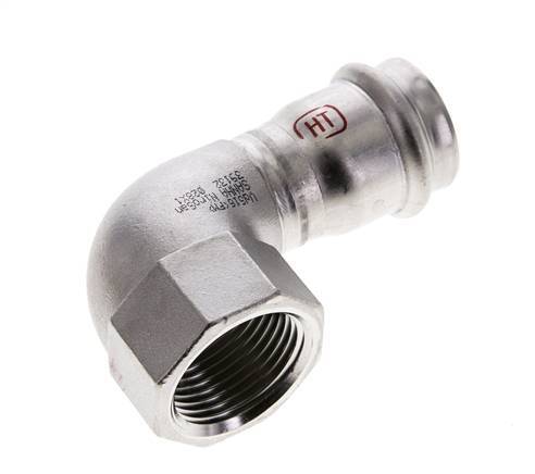 Racor a presión codo de 90 grados - 28 mm hembra y Rp 1'' hembra - Acero inoxidable