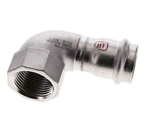 Racor a presión codo de 90 grados - 28 mm hembra y Rp 1'' hembra - Acero inoxidable