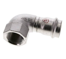 Racor a presión codo de 90 grados - 28 mm hembra y Rp 1'' hembra - Acero inoxidable