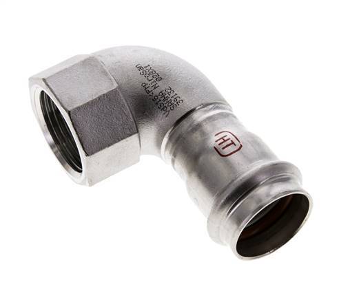 Racor a presión codo de 90 grados - 28 mm hembra y Rp 1'' hembra - Acero inoxidable
