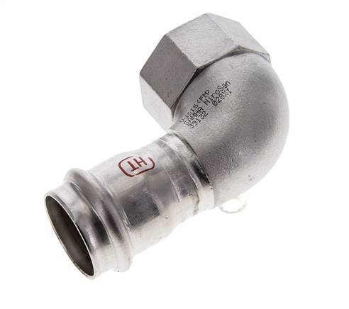 Racor a presión codo de 90 grados - 28 mm hembra y Rp 1'' hembra - Acero inoxidable