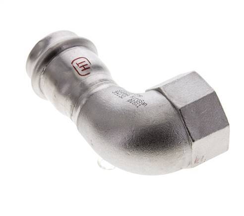 Racor a presión codo de 90 grados - 28 mm hembra y Rp 1'' hembra - Acero inoxidable