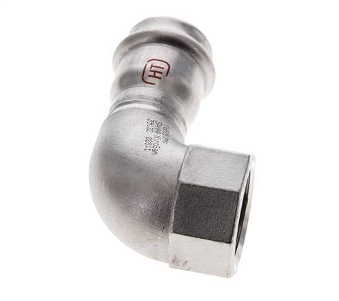 Racor a presión codo de 90 grados - 28 mm hembra y Rp 1'' hembra - Acero inoxidable