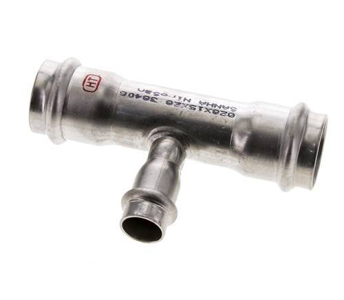 Tee Press Fitting - 15mm Female & 28mm - Stainless Steel