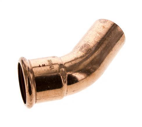 Accesorio a presión codo de 45 grados - 42 mm hembra y 42 mm macho - Aleación de cobre