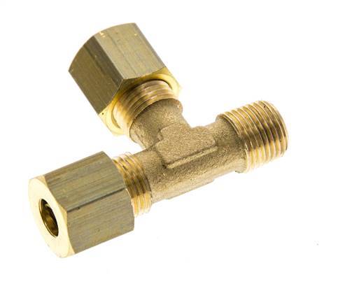 6mm & R1/8'' Brass Right Angle Tee Compression Fitting with Male Threads 150 bar DIN EN 1254-2 [2 Pieces]