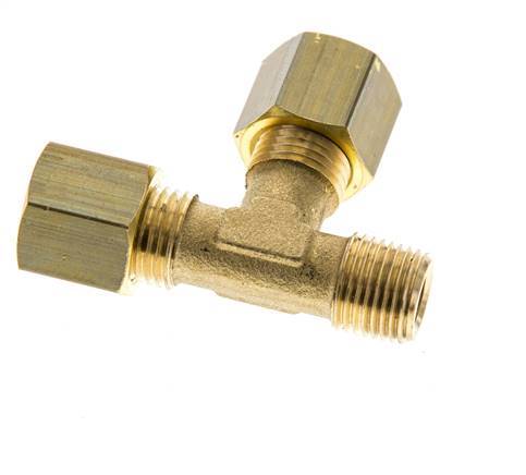 6mm & R1/8'' Brass Right Angle Tee Compression Fitting with Male Threads 150 bar DIN EN 1254-2 [2 Pieces]