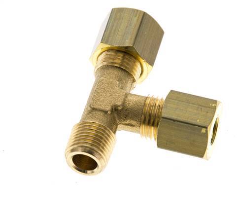 6mm & R1/8'' Brass Right Angle Tee Compression Fitting with Male Threads 150 bar DIN EN 1254-2 [2 Pieces]
