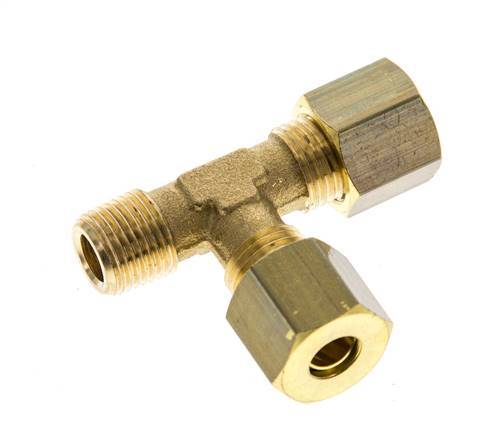 6mm & R1/8'' Brass Right Angle Tee Compression Fitting with Male Threads 150 bar DIN EN 1254-2 [2 Pieces]