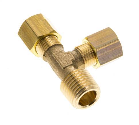 6mm & R1/4'' Brass Right Angle Tee Compression Fitting with Male Threads 150 bar DIN EN 1254-2 [2 Pieces]