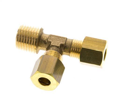 6mm & R1/4'' Brass Right Angle Tee Compression Fitting with Male Threads 150 bar DIN EN 1254-2 [2 Pieces]