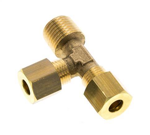 6mm & R1/4'' Brass Right Angle Tee Compression Fitting with Male Threads 150 bar DIN EN 1254-2 [2 Pieces]