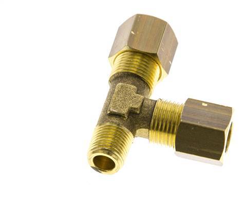 8mm & R1/8'' Brass Right Angle Tee Compression Fitting with Male Threads 135 bar DIN EN 1254-2 [2 Pieces]