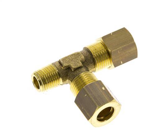 8mm & R1/8'' Brass Right Angle Tee Compression Fitting with Male Threads 135 bar DIN EN 1254-2 [2 Pieces]