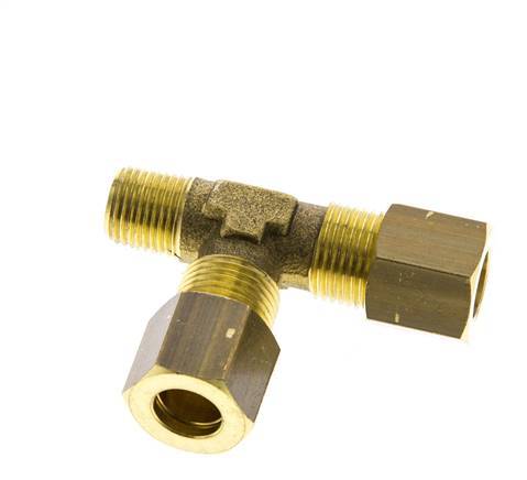 8mm & R1/8'' Brass Right Angle Tee Compression Fitting with Male Threads 135 bar DIN EN 1254-2 [2 Pieces]