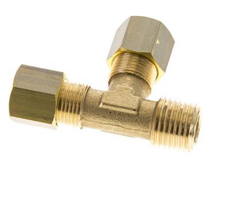 8mm & R1/4'' Brass Right Angle Tee Compression Fitting with Male Threads 135 bar DIN EN 1254-2 [2 Pieces]