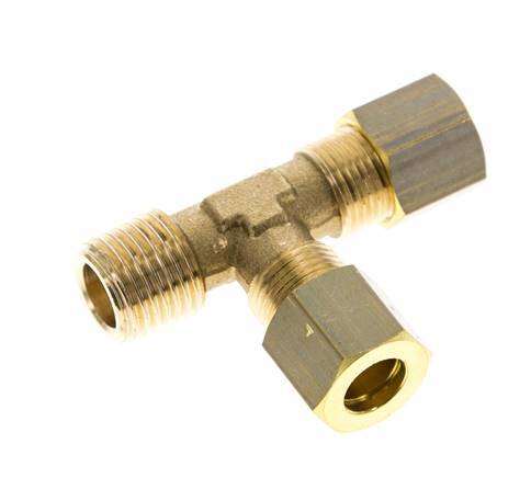 8mm & R1/4'' Brass Right Angle Tee Compression Fitting with Male Threads 135 bar DIN EN 1254-2 [2 Pieces]