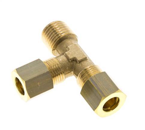 8mm & R1/4'' Brass Right Angle Tee Compression Fitting with Male Threads 135 bar DIN EN 1254-2 [2 Pieces]
