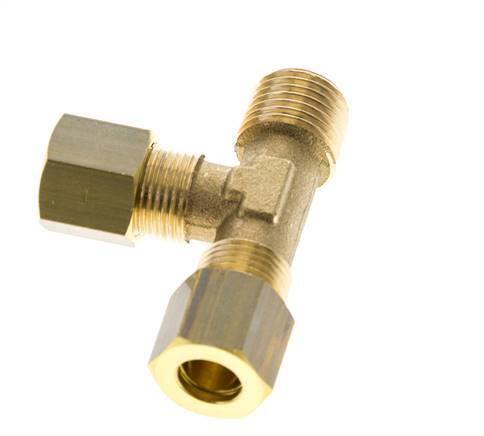 8mm & R1/4'' Brass Right Angle Tee Compression Fitting with Male Threads 135 bar DIN EN 1254-2 [2 Pieces]