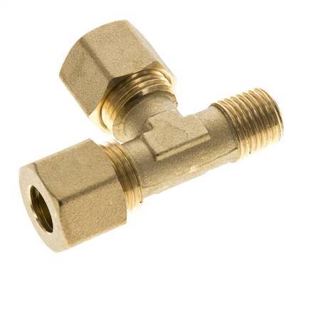 Accesorio de compresión en T en ángulo recto de latón de 10 mm y R1/4'' con rosca macho 95 bar DIN EN 1254-2