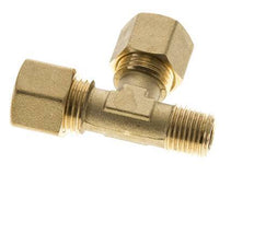 Accesorio de compresión en T en ángulo recto de latón de 10 mm y R1/4'' con rosca macho 95 bar DIN EN 1254-2