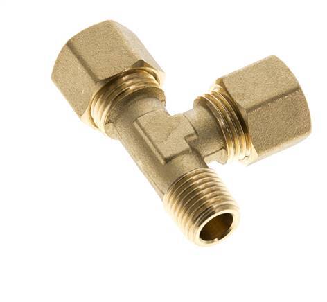 Accesorio de compresión en T en ángulo recto de latón de 10 mm y R1/4'' con rosca macho 95 bar DIN EN 1254-2
