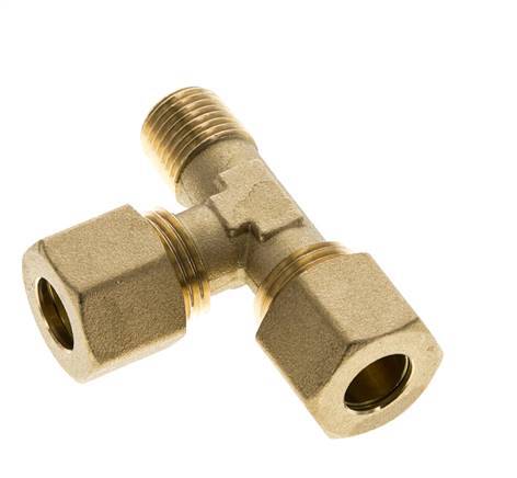 Accesorio de compresión en T en ángulo recto de latón de 10 mm y R1/4'' con rosca macho 95 bar DIN EN 1254-2