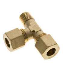 Accesorio de compresión en T en ángulo recto de latón de 10 mm y R1/4'' con rosca macho 95 bar DIN EN 1254-2