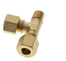 Accesorio de compresión en T en ángulo recto de latón de 10 mm y R1/4'' con rosca macho 95 bar DIN EN 1254-2