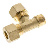 Accesorio de compresión en T en ángulo recto de latón de 12 mm y R3/8'' con rosca macho 75 bar DIN EN 1254-2