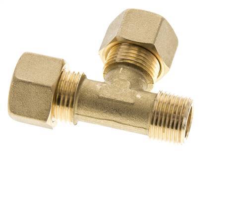 Accesorio de compresión en T en ángulo recto de latón de 12 mm y R3/8'' con rosca macho 75 bar DIN EN 1254-2