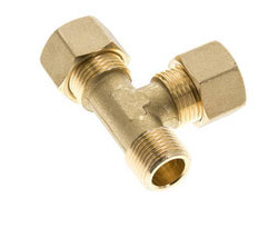 Accesorio de compresión en T en ángulo recto de latón de 12 mm y R3/8'' con rosca macho 75 bar DIN EN 1254-2