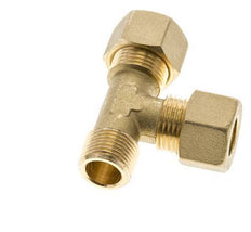 Accesorio de compresión en T en ángulo recto de latón de 12 mm y R3/8'' con rosca macho 75 bar DIN EN 1254-2